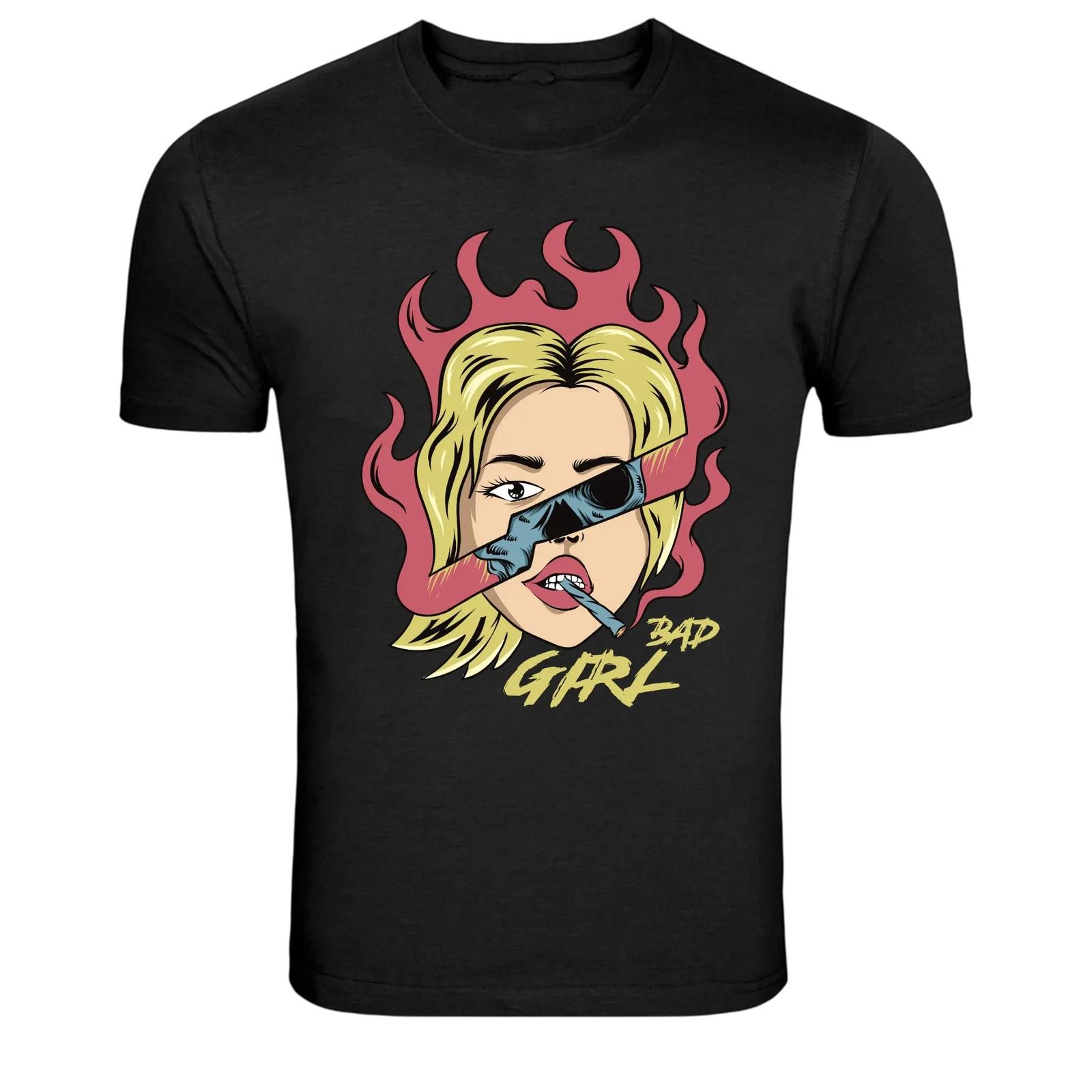 Bad Girl Pop Art Smoking Graphic T-Shirt S