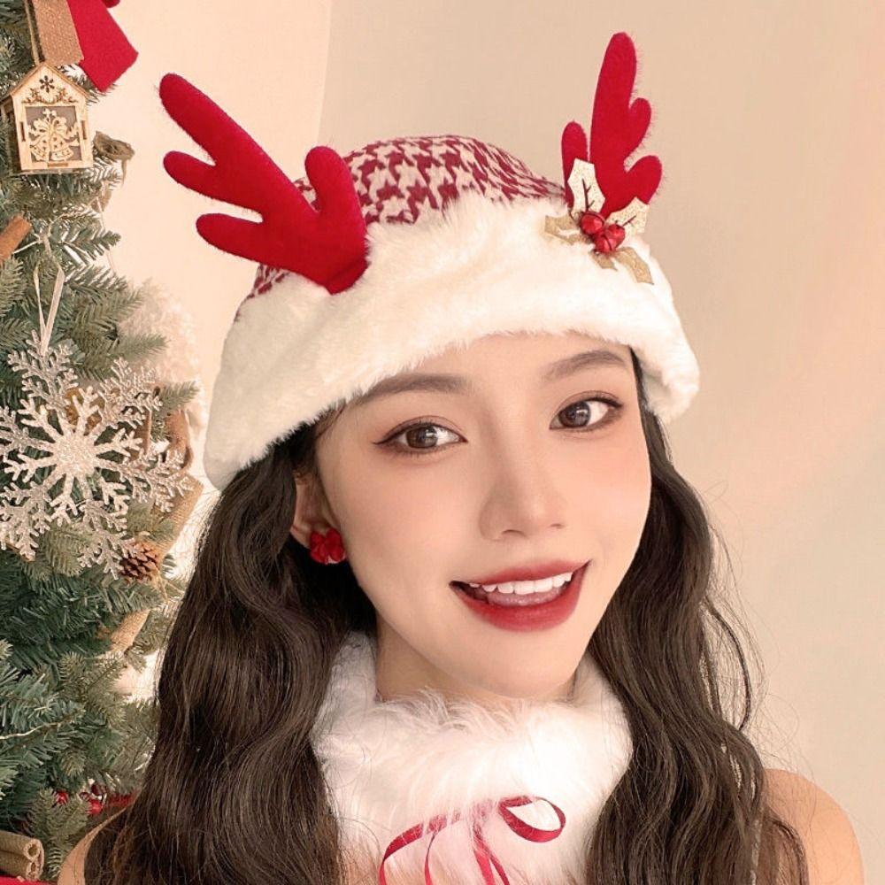 Santa Claus Christmas Hat Merry Christmas Decoration Elk Deer Cap Gift Red Plush Hat  Warm