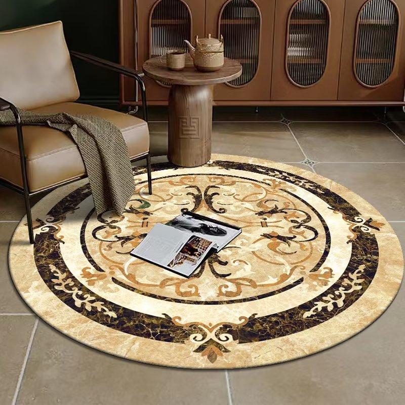 European Luxury Decorative Home Carpet Round Bedside Rugs for Bedroom Soft Carpets for Living Room Marble Pattern Non-slip Mats