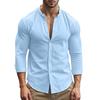 Men Cotton Linen Shirt Long Sleeve Button Down Shirt Band Collar Casual Summer Shirt