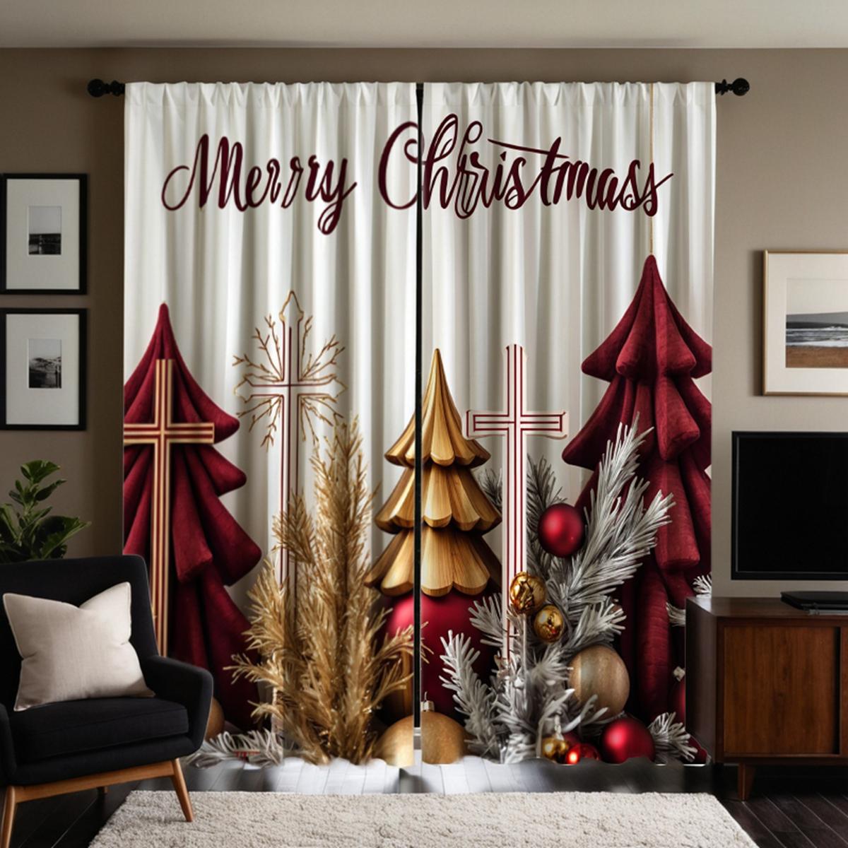 

2-х компонентный HD цифровой красный галстук занавеска для украшения рождественской елки украшение для дома стиль украшение гостиная спальня через стержень cu W52H63inchW132H160cm