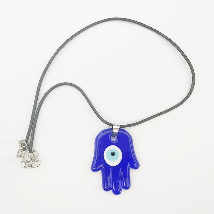 European & American Pink Wax Rope Necklace with Turkish Blue Evil Eye Pendant