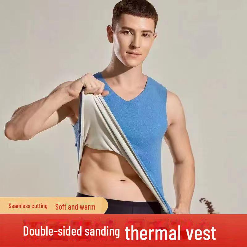 Męska dwustronna aksamitna ciepła kamizelka, dopasowana bezszwowa bielizna, pogrubiona koszulka termoaktywna z aksamitem na jesień i zimę