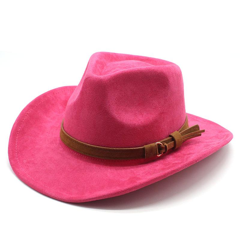 New Wome Men Black Suede Chapeu Western Cowboy Hat Gentleman Jazz Sombrero Hombre Cap Dad Cowgirl Hats Size 56-58cm