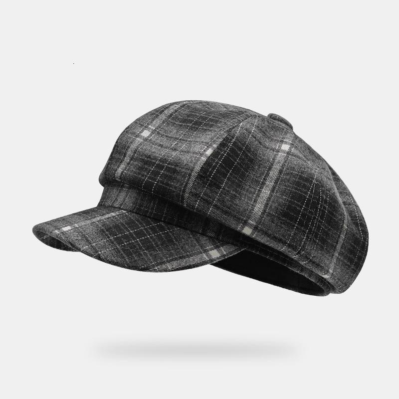 Retro Octagonal Hat Female Spring and Autumn Show Face Small Plaid Painter Beret Niche Design Bud Hat