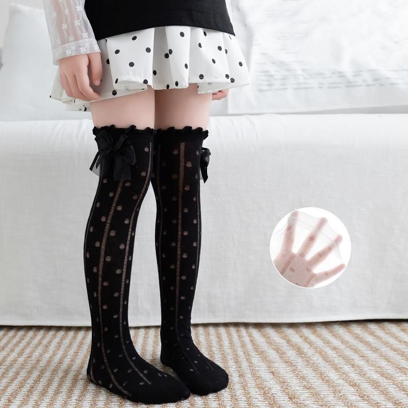 Kids Knee High Socks For Girls Princess Dot Bow Children's Stockings Spring Autumn Student Long Sock 3-8Years