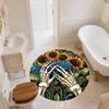 Sunflower and Skull,Round Area Rug,Carpet Rug for Living Room Bedroom Sofa Playroom Decor,Non-slip Floor Mat