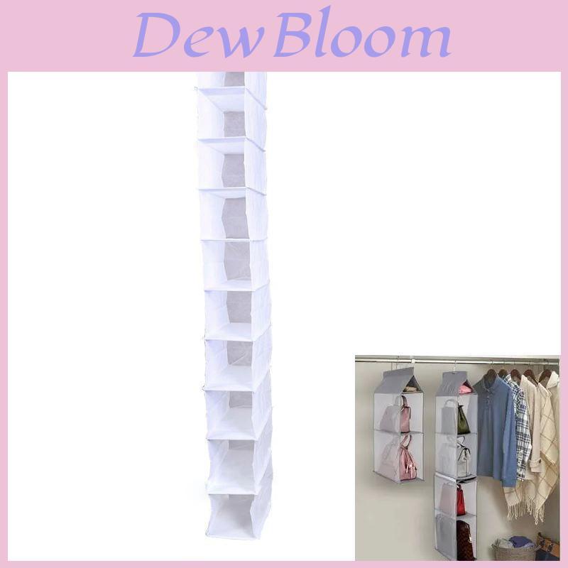 Spacious Non-woven 10 Layer Hanging Organizer For Closet Storage In Beige And Gray