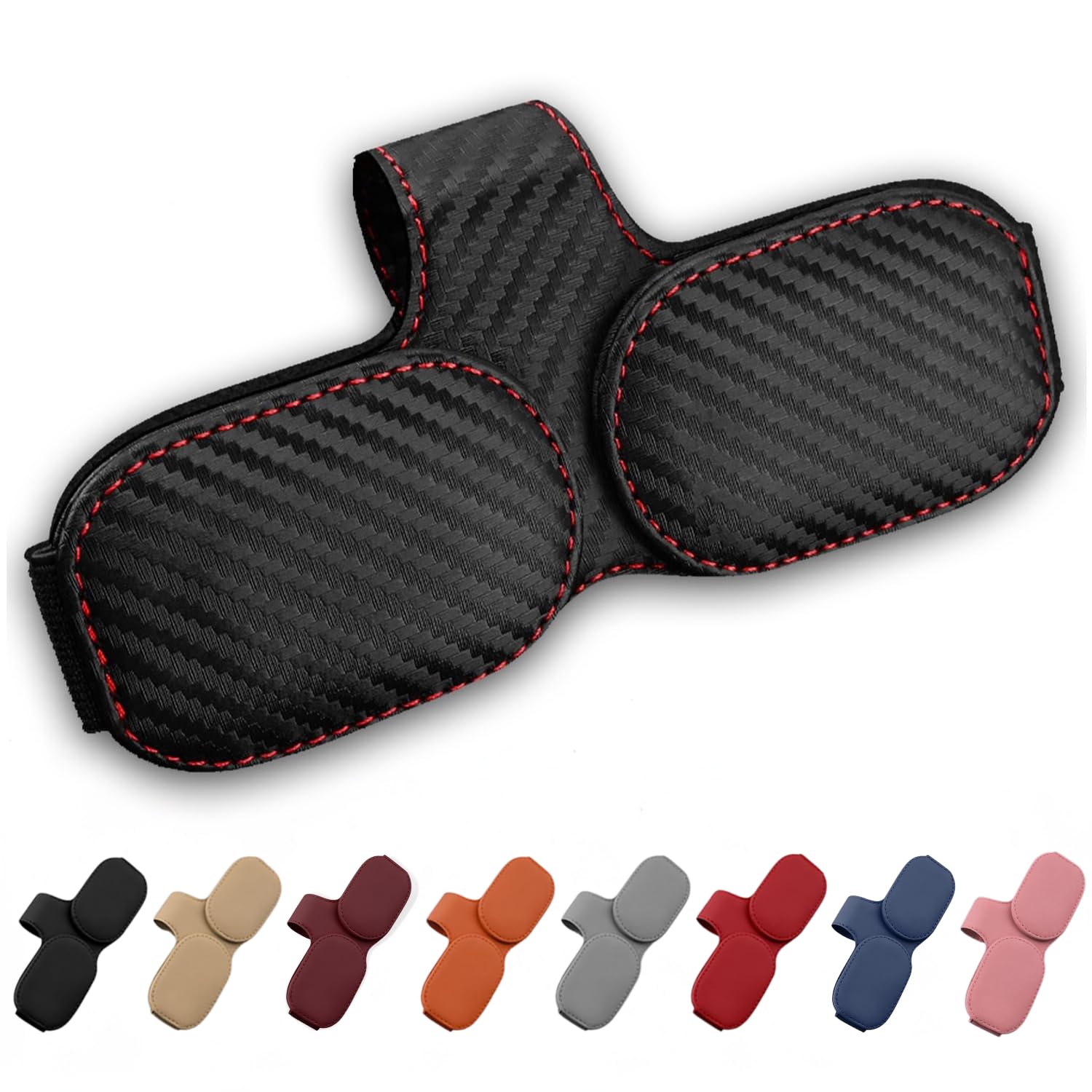 

LEZARINO Car Sunglasses Holder with Design and Card Storage with Red Leather-Look (Black Stitching)