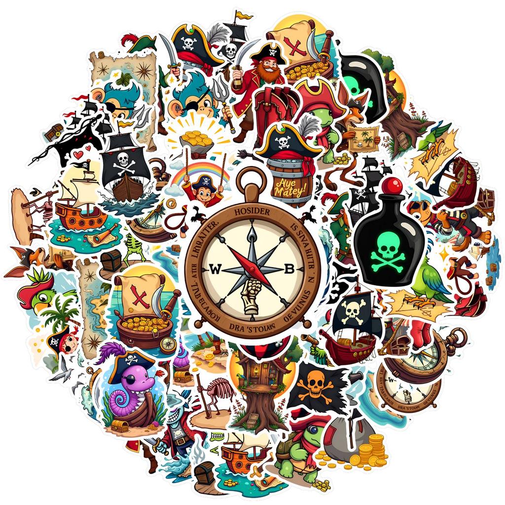 35pcs-50pcs Cartoon Treasure Stickers Adventure Sea Nautical Stickers Stationery Stickers For Notebook Luggage Mobile Phone Cup