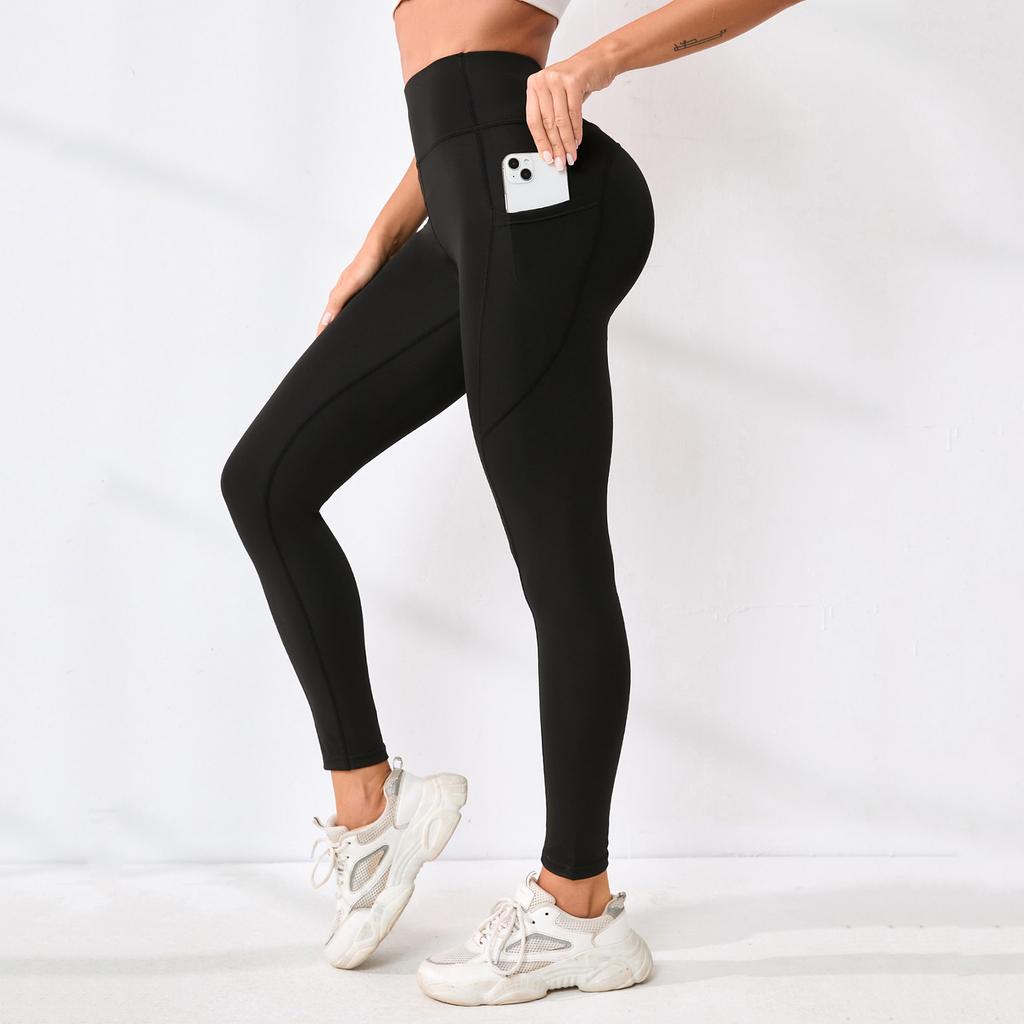 Women's Fashion Color Stitching High Waist Hip Pocket Outdoor Sports Pants Fitness Tight Base Cropped Pants