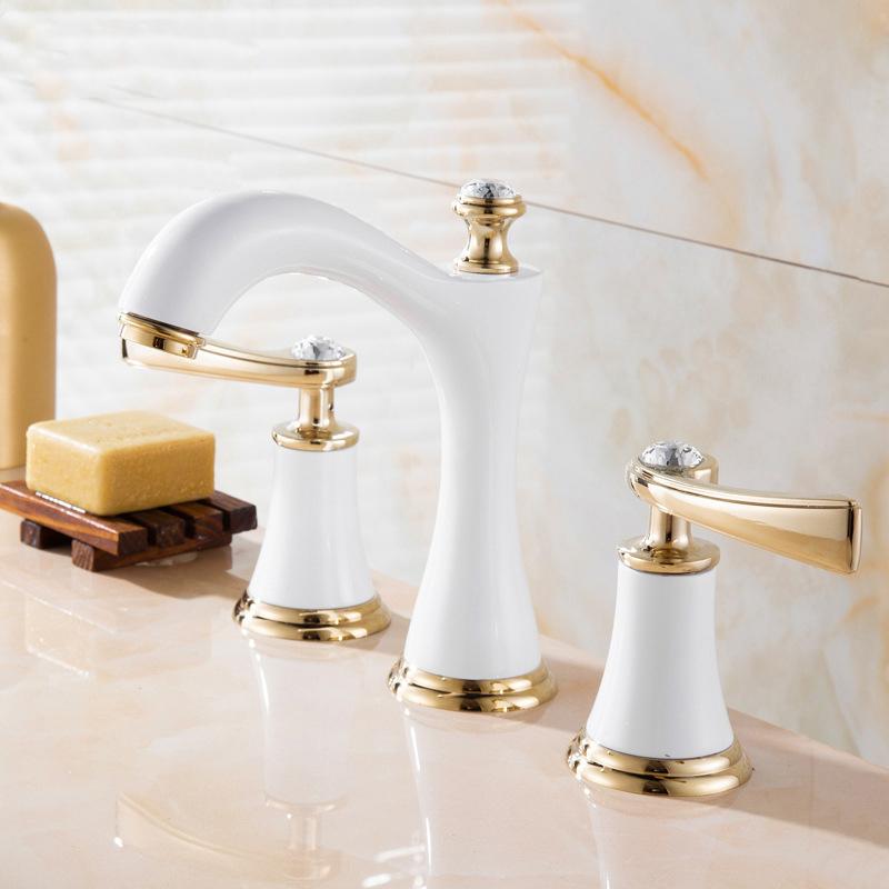 Matte Black 3 Pcs Bathroom Faucet Deck Mounted Black Painting 2 Handles Diamond Bathroom Bathtub Basin Mixer Tap Faucet