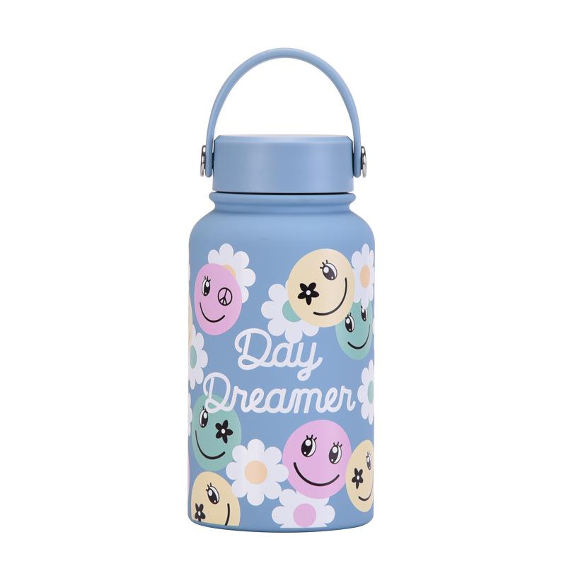 650Ml Thermos Cup Wide Mouth Portable Vacuum Children'S Student Sports Kettle Outdoor Printing Water Cup