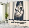 Vintage Effect Funny Whimsical Humor Cat Shower Curtain Fabric Bathroom Decoration Shower Curtain With Hook, 180X180Cm