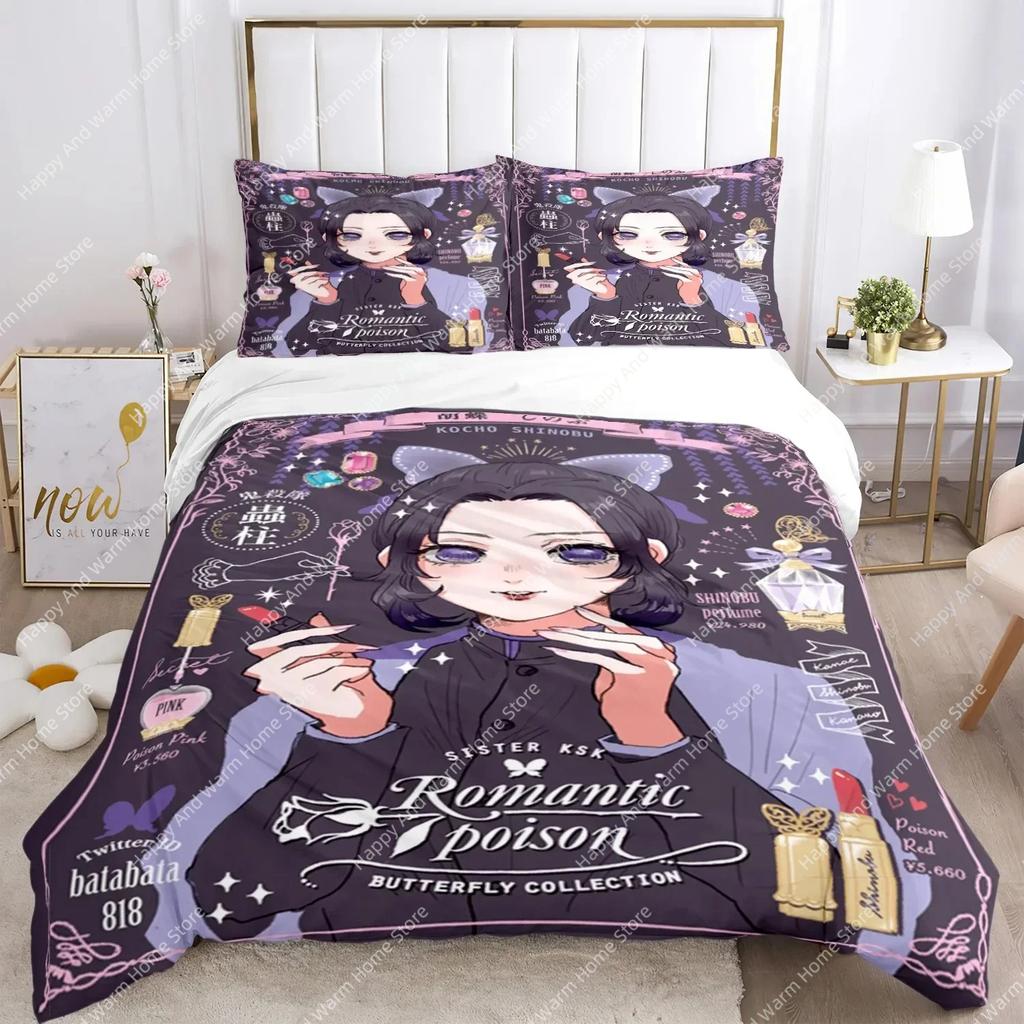 Juego de Ropa de Cama con Estampado de Demon Slayer Nezuko Ropa de Cama Matrimonial Queen Doble Individual King Size Funda Nórdica Juego de Ropa de Cama de Lino Regalo para Niños Adultos
