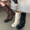 Punk Style Splicing Thick Bottom Women Knee-High Boots Fashion Zipper Female Platform Knight Long Booties Shoes