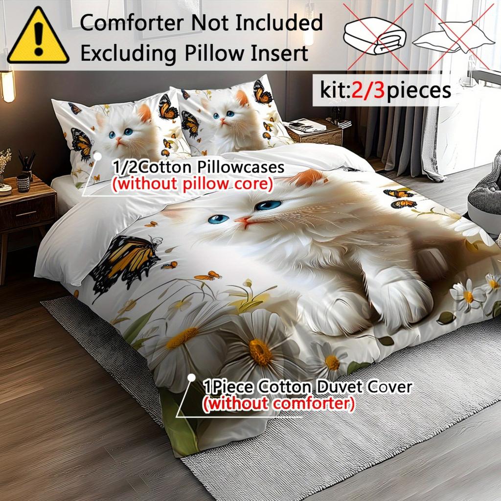 Comforter 2/3Pcs Bedding Set Digital Print Cartoon Cat Animal Designs The 3D Digital Plant Print 1 1/2 S Set