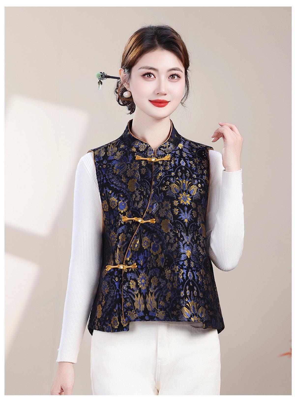 

Elegant Age-Defying Sleeveless Printed Vest - 2026 Spring Chinese Style for Women 2XL (Recommended for 105-120 jin) темно-синий