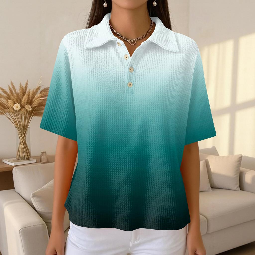 Women's Fashion Casual Lapel Short Sleeve Color Shirt Women's Up Tops