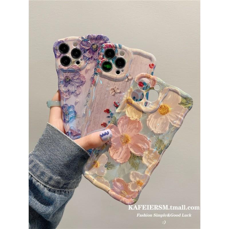 Floral Oil Paint Iphone 14 Pro Silicone Protector With Blue Light For Home Use