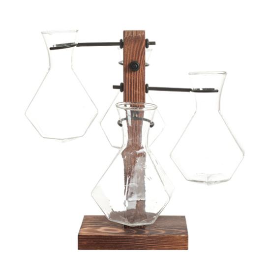 1 Set Plants Propagation Station with 4 Glass Vases Indoor House Plant Terrarium Kit Hydroponic Flower Holder Plants Container Decoration