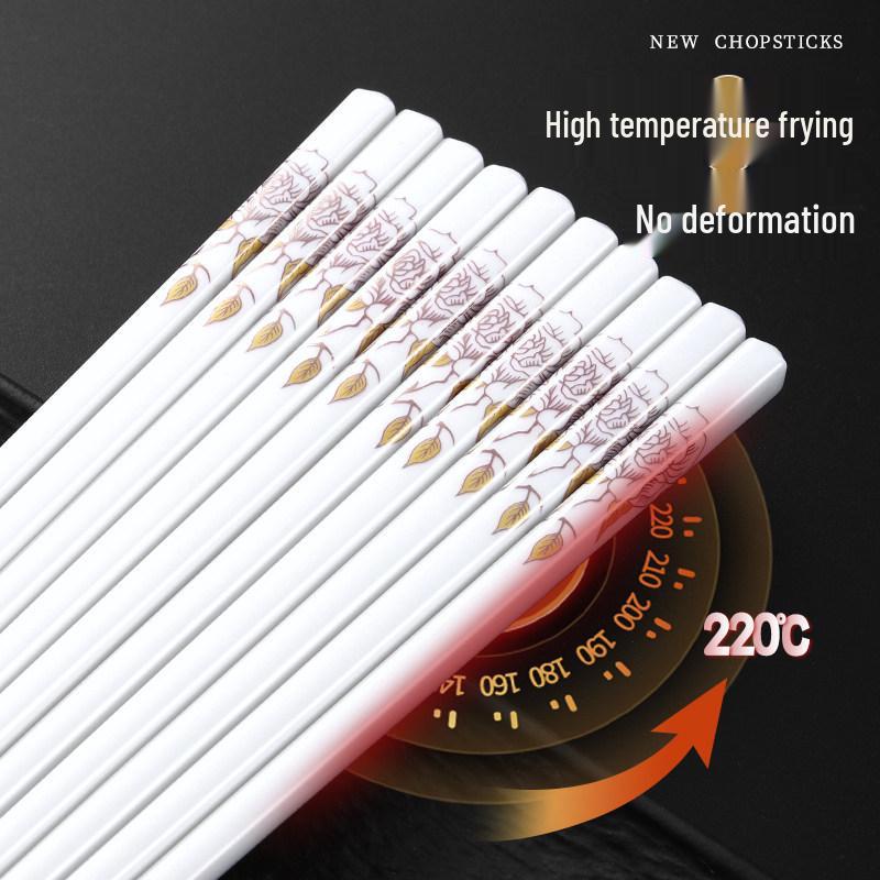 Anti-Slip Ceramic Chopsticks, Mold-Resistant, Easy to Clean, High Temp Resistant, Chinese Style, 10 Pairs