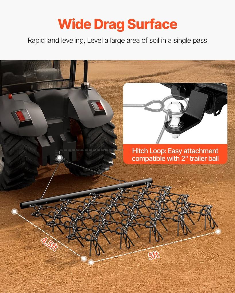 Drag Harrow 5.8 X 4.8 Ft Chain Harrow ATV Lawn Rake for Landscape Leveling
