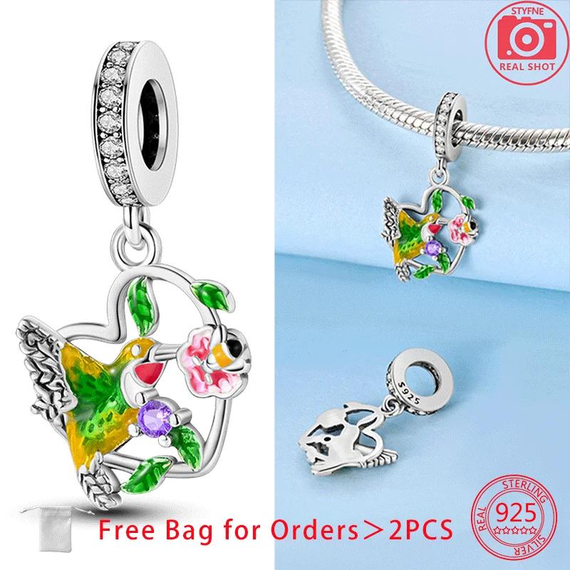 Original Copper Animal Colorful Parrot Jade Series Charms Hummingbird Bird Beads Pendant Fit Diy Bracelet Women Jewelry Gift