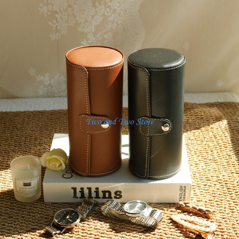 HX6F Elegant Leather Travel Watch Storage Box Compact Protective Design Leather Texture for Jewelry and Small Accessories
