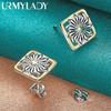 925 Sterling Silver Square Flower Stud Earrings For Women Party Fashion Jewelry
