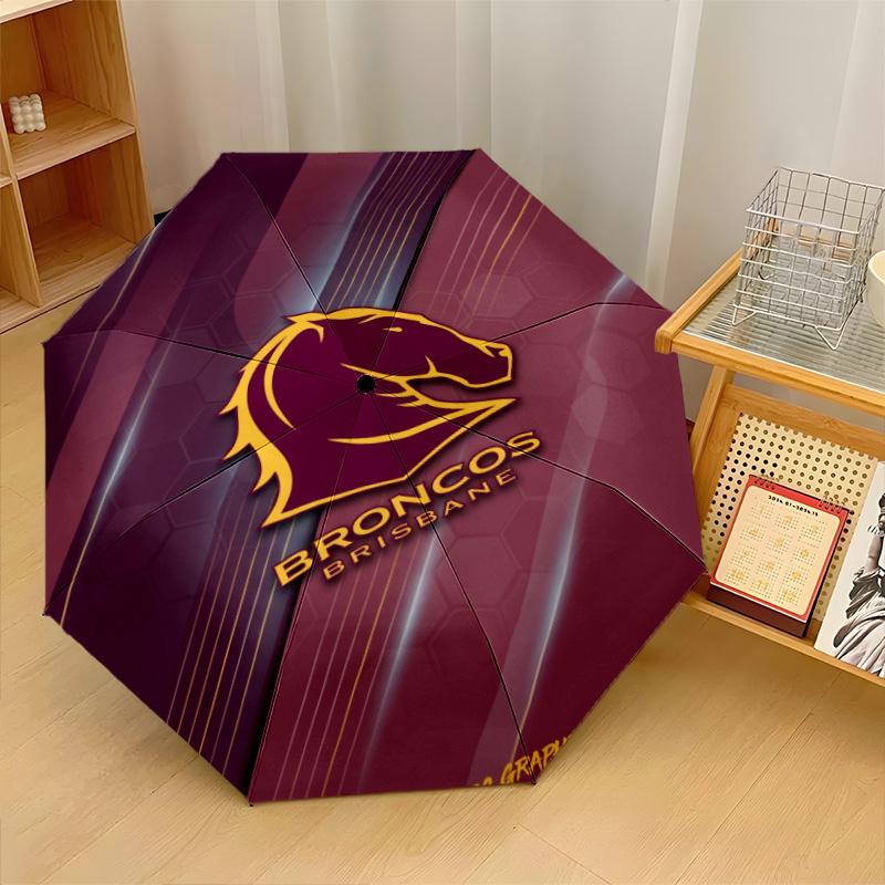 Brisbane Broncos Print Auto 8?Ribs Folding Umbrella Wind Resistant Lightweight Automatic Umbrella For Daily Travel