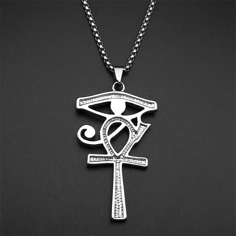 Stal nierdzewna Oko Ra Horus Ankh Krzyż Łańcuszek Naszyjniki Męskie Statement Mitologia Dżety Egipskie Oczy Symbol Biżuteria