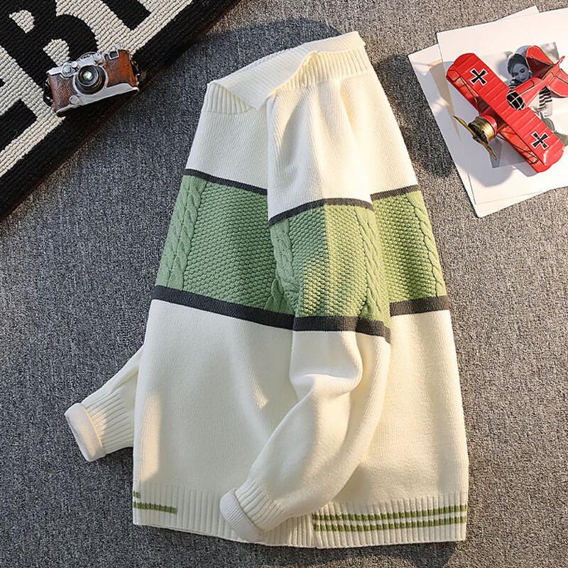 Men's Winter Colorblock Lapel Knit Sweater