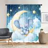 2 Stück Digitaldruckvorhang, Niedliches Cartoon-Elefanten-Mond-Sterne-Muster, Aquarell-Kinderzimmer-Thema für Baby-Kinderzimmer Heimdekoration