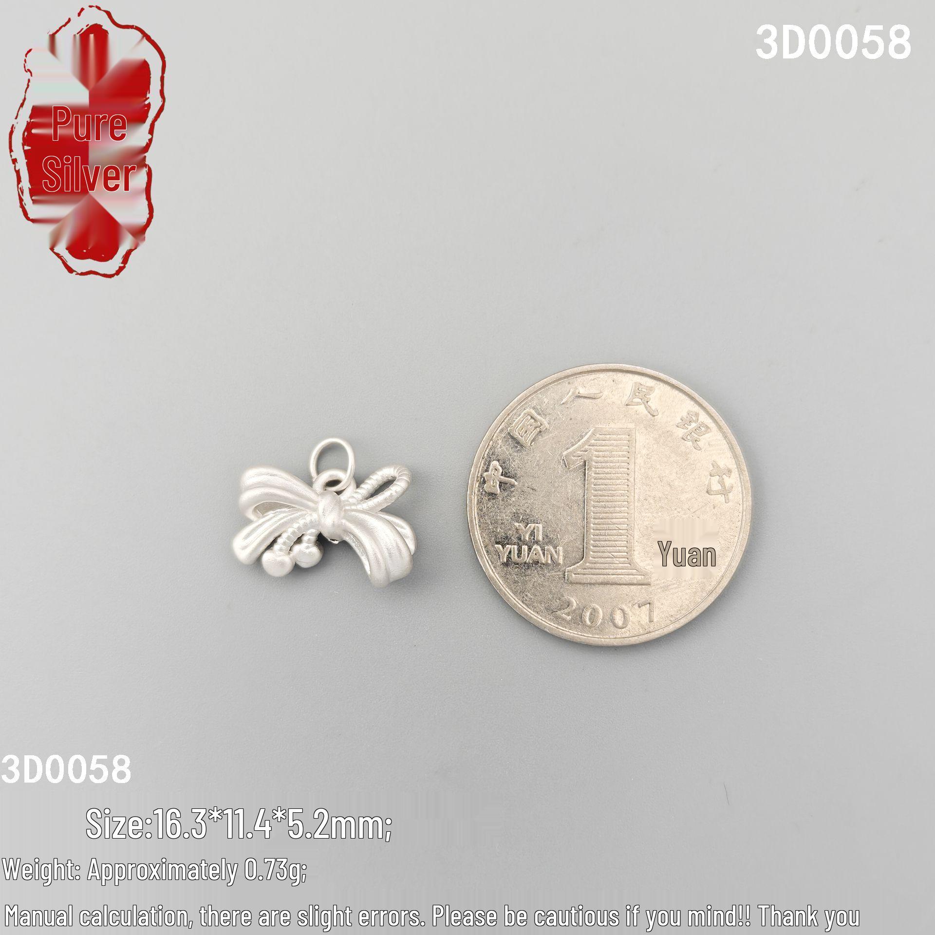 S999 Sterling Silver Bow Pendant Spacer Bead - 3D DIY Jewelry Accessory
