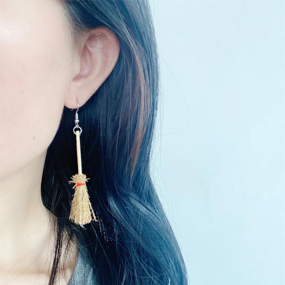 Funny Vintage Witch Broom Drop Earrings Halloween Christmas Fashion Personalized Jewelry Women Gifts