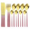 16Pcs Green Gold Dinnerware Set 304 Stainless Steel Cutlery Set Knives Forks Spoons Dinner Set Kitchen Tableware Silverware Set