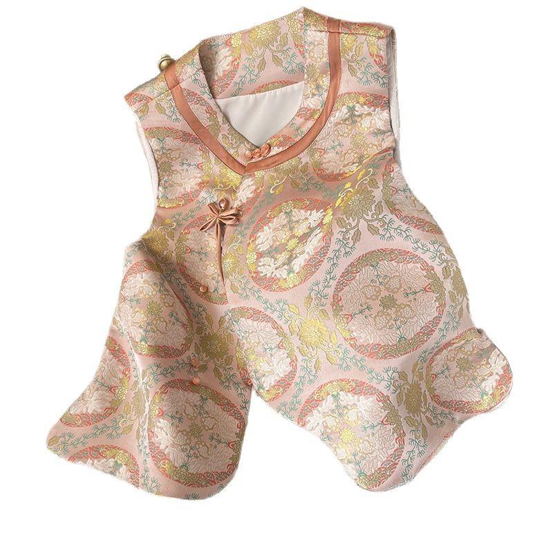 Sleeveless Vest Women's 2025 New Retro Satin Print Vest Top