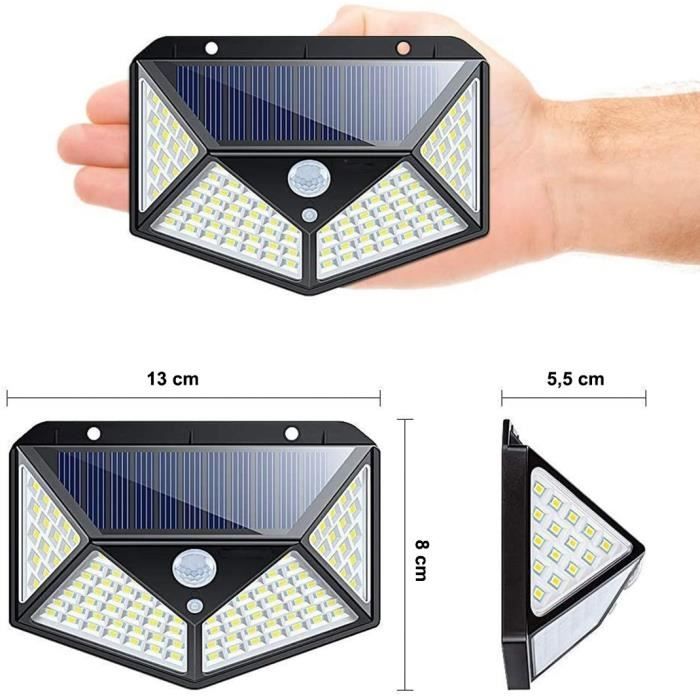 Lampada solare ricaricabile 100 LED con sensore di movimento - MEDIA WAVE STORE - Nero - Esterno