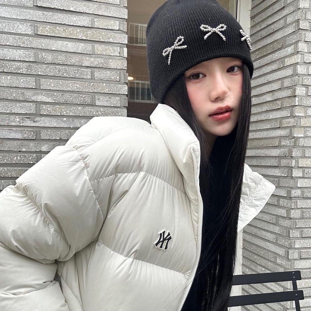 

Bow Beanies Hat Pearl Winter Cap Cute Bowknot Knitted Hat Warm