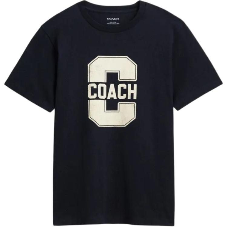 Coach SS25 Letter Print Cotton Crew Neck Short Sleeve T-Shirt Men T-Shirts Navy-Blue CAH84-RF2