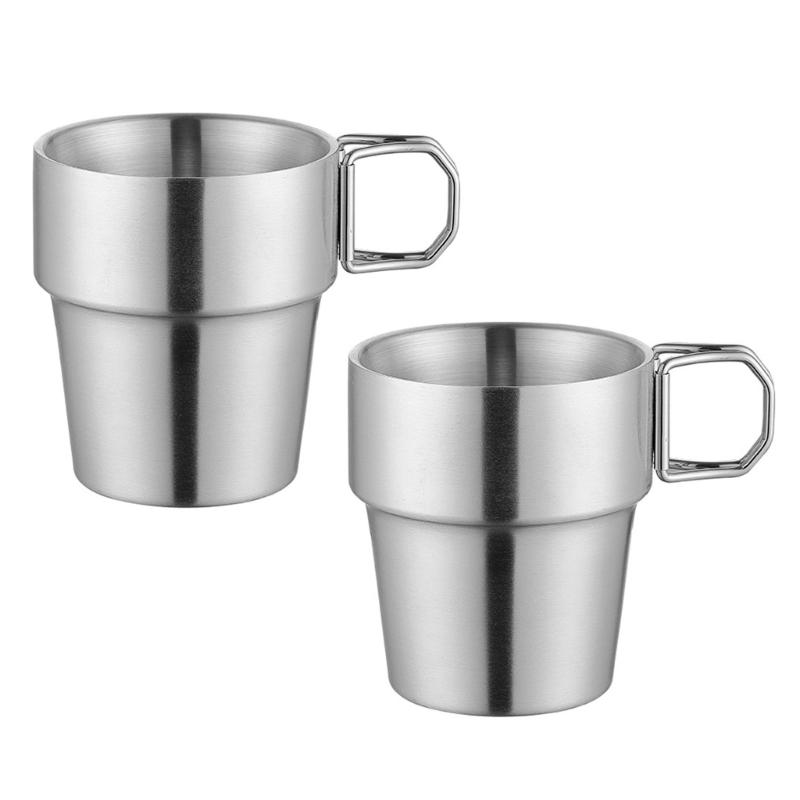 

Set Of 2 Insulated Stainless Steel Camping Coffee Mugs Foldable Handle Double Wall Design For Outdoors Adventure 1