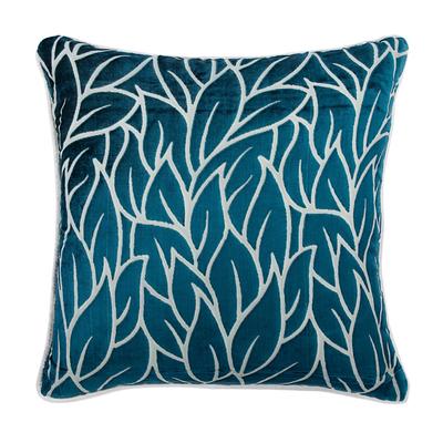 Throw Pillow Cover Decorative Handmade Leaf Pillow Cover Burnout Velvet Pillowcase Square Teal Blue Nature & Floral - Teal Blue Spruce