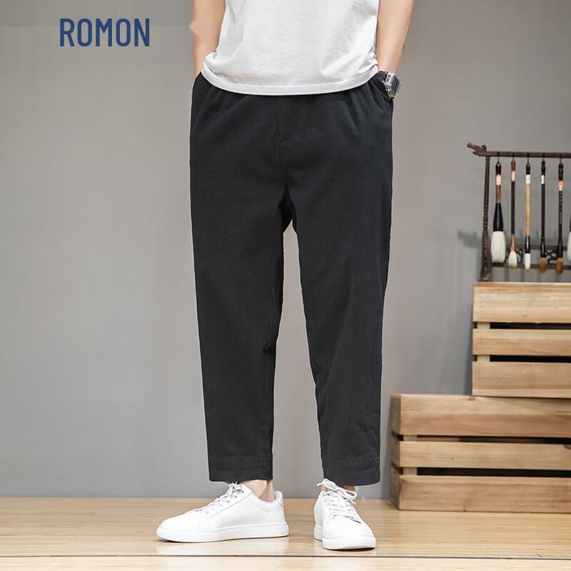 Мужские повседневные брюки ROMON из хлопка и льна, прямые, до щиколотки 3XL