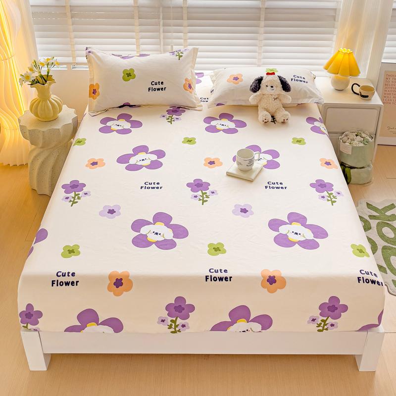 Washed Cotton Fitted Sheet with Elastic Bands Non Slip Adjustable Mattress Cover Printed  Pure Cotton  for Double King Queen