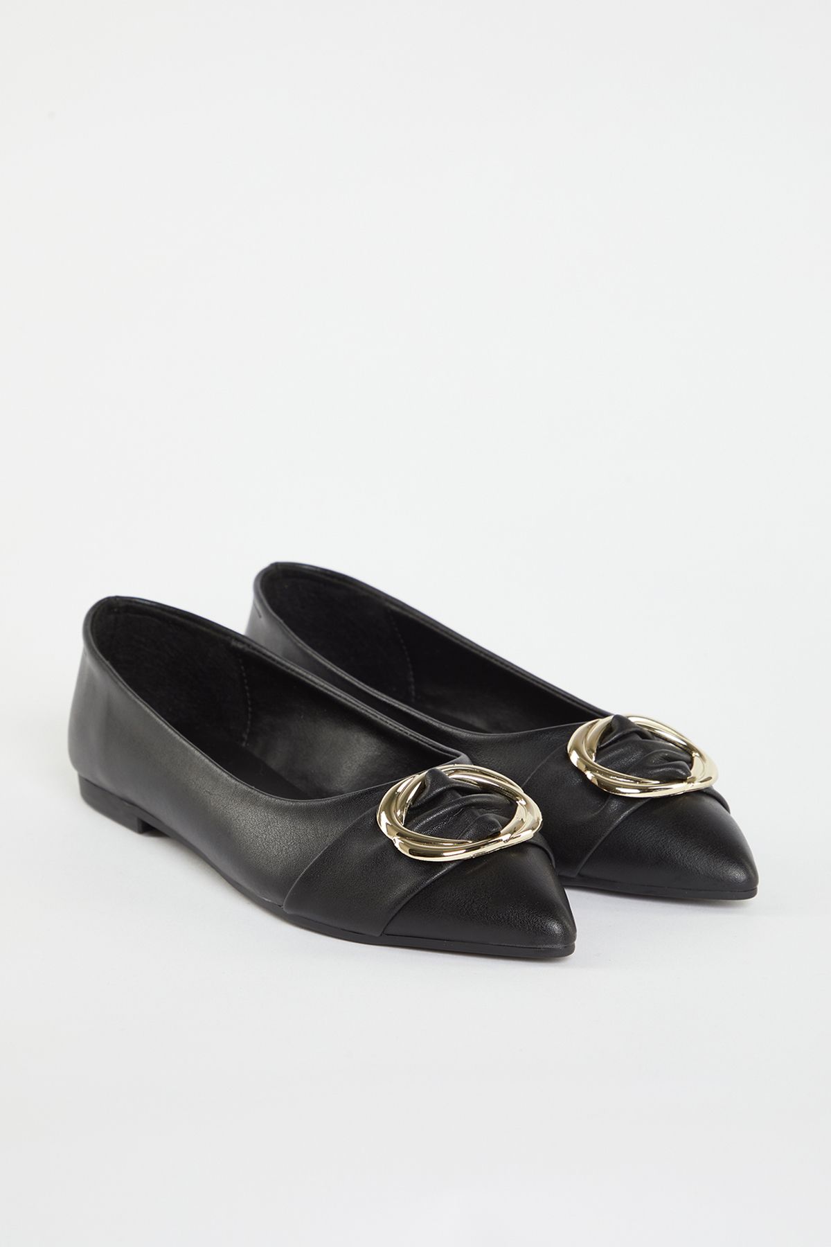 

Black Antique Buckled Pointed Toe Women s Ballerinas