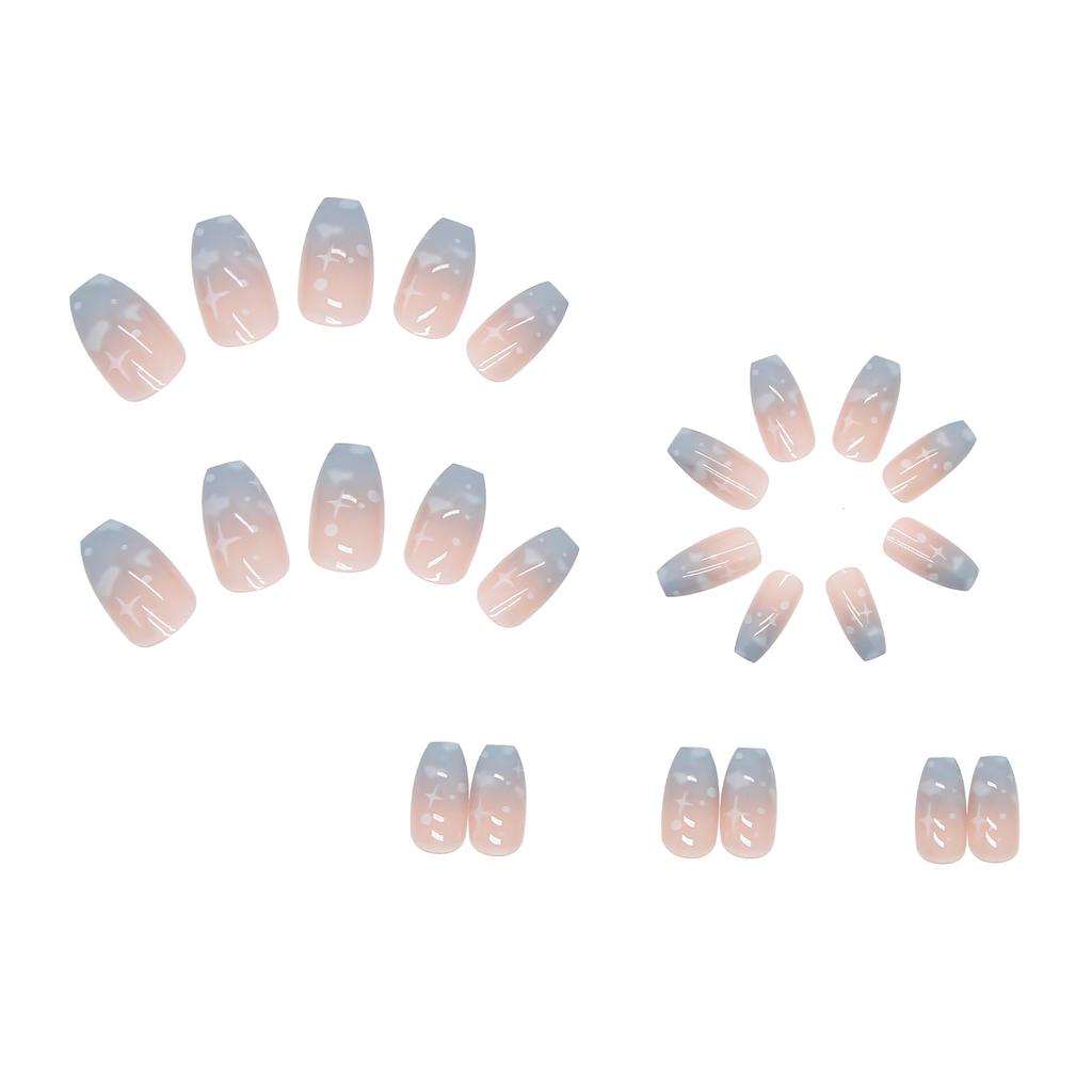 Fake Nails Wear Nail Nail Pieces Nail Stickers Nail Stickers Nail Stickers Blue Sky and White Clouds Ballet Nails 24 Ultra-thin