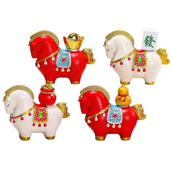 1/4Pcs Cartoon Horse Statue Rotatable Golden Ingot Gourd Money Bag Lucky Pony Figurine Home Office Desktop Feng Shui Decoration Ornament