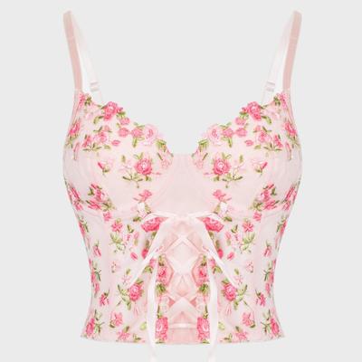 Pink Floral Tie-Up Corset Camisole Tank Top