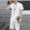 2Pcs/Set Men's Casual Cotton Linen Summer Suit Short Sleeve Button-Down Stylish Men's Suit Streetwear